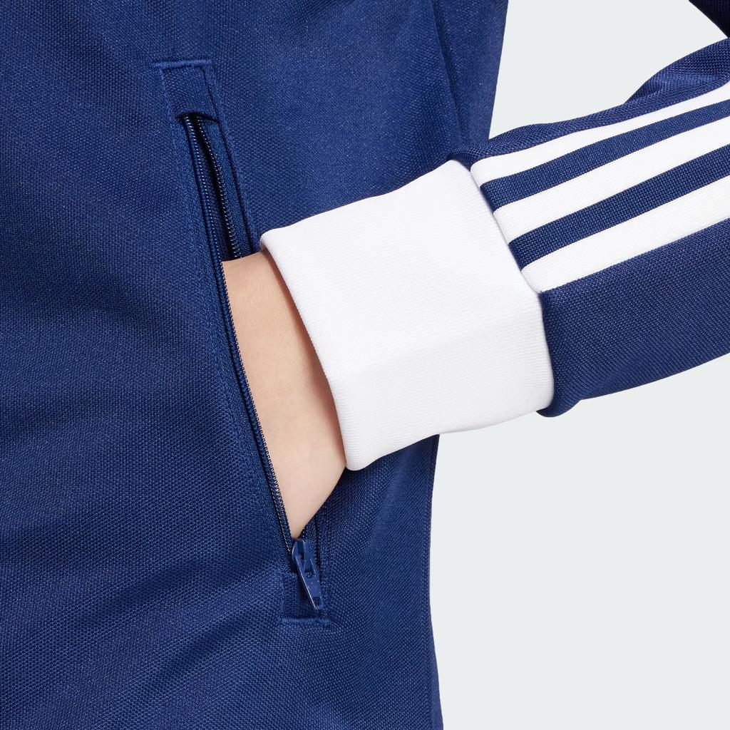 Adidas Originals Beckenbauer Track Striped Logo Print Stand Collar Zip Long Sleeve Sweatshirt Women sweatshirt Dark-Blue IY2222