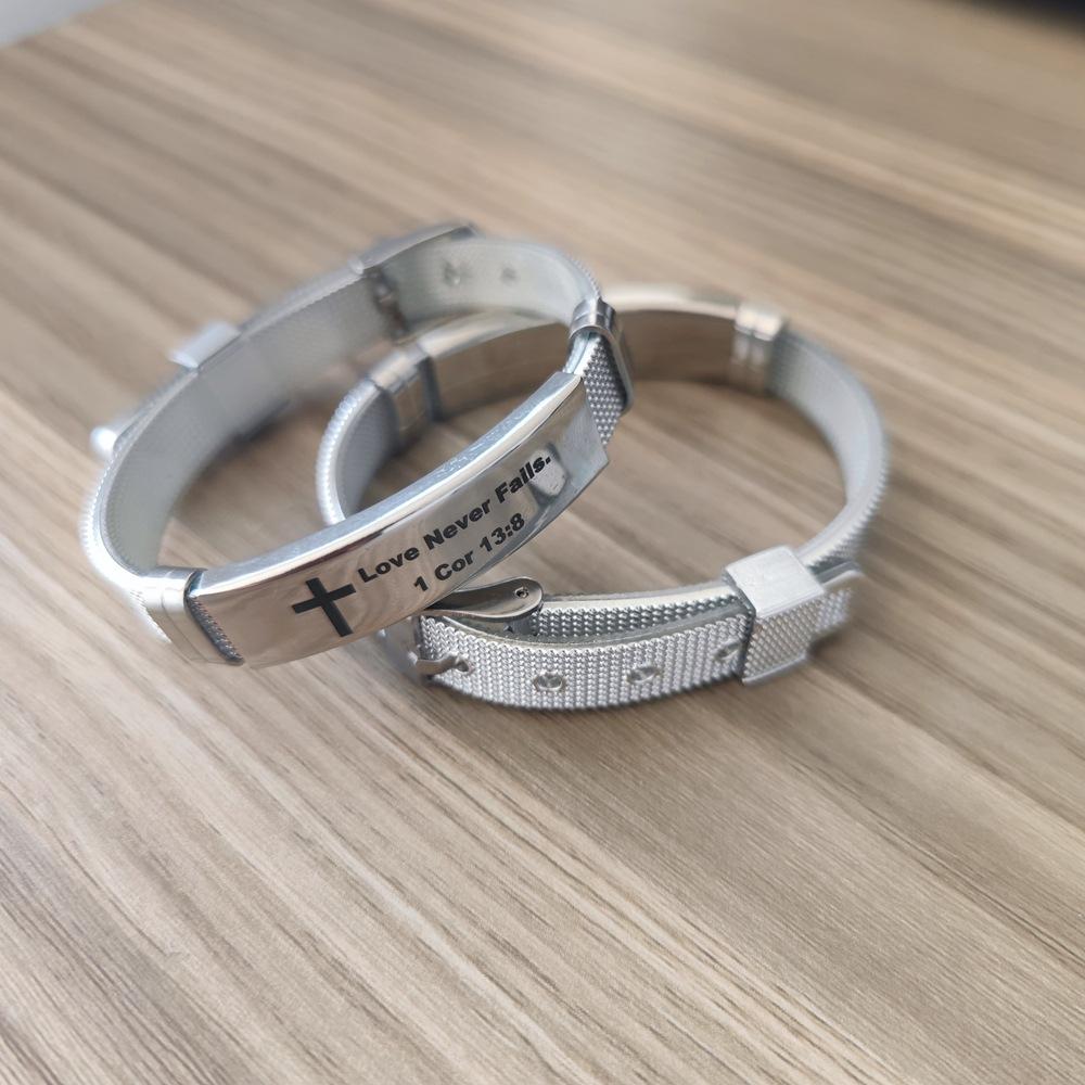 Miłość nigdy nie zawodzi inspirujące pisma święte opaska na nadgarstek chrześcijański krzyż inspirująca bransoletka jestem z tobą modne bransoletki Bangle