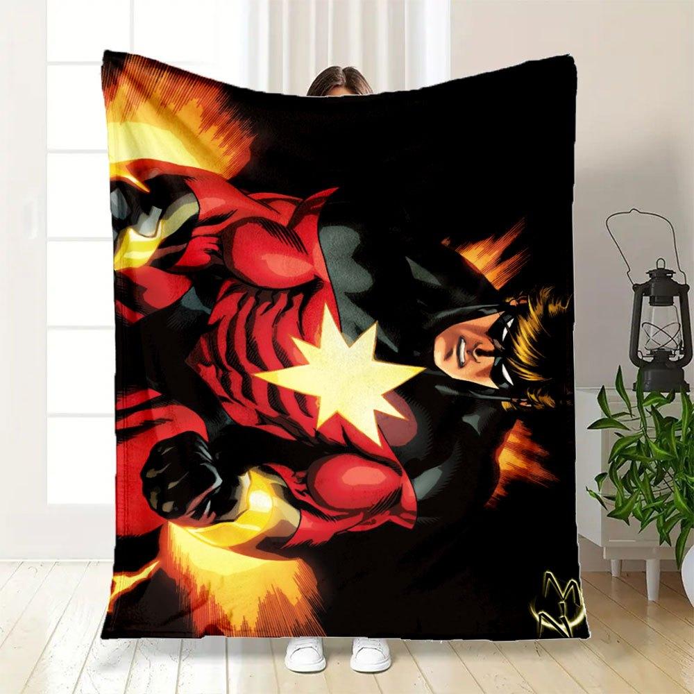 Captain Marvel vs Iron Man: Epic Battle Comic Art PrintBlanket Flannel Throw Blanket for Sofa, Bed, Travel, Camping, Office, Couch, Chair