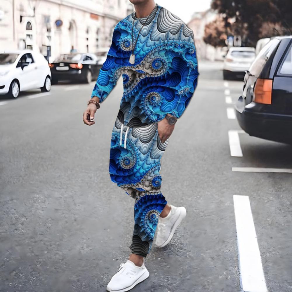Abstract Vortex Pattern T-Shirts Sets Male 3D Print Unisex Long Sleeve T shirt Pants Suits Casual Men's Clothing 2Pcs Jogger Set