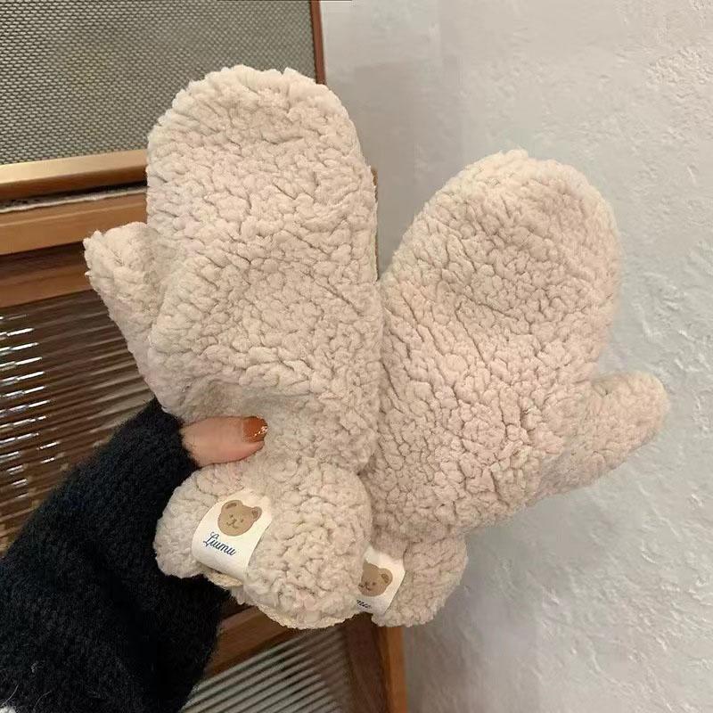

Korean Women Faux Fur Mittens Plush Thicken Warm Halter Winter Baby Gloves Girls Boys Lamb Wool Ladies Snow Gloves Outdoor