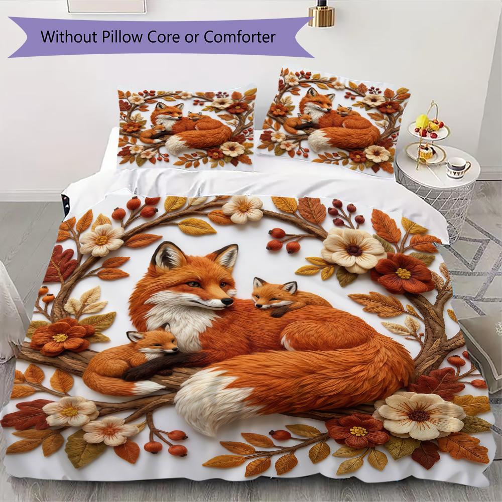 Woodland Storybook Pattern Bedding Uilt Set Uilt Cover Pillowcase Home Decoration Birthday Gift (1 * Duvet Cover + 2 * Pillowcase Without Core)