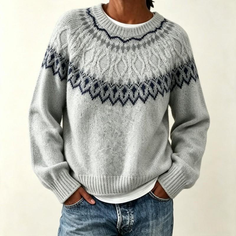 Womens Oversized Crewneck Knit Sweater With Fair Isle Colorblock Soft Acrylic Blend Loose Fit Winter