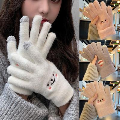 Cute Stretch Winter Warm Thicken Full Finger Women's Gloves Skiing Gloves Touch Screen