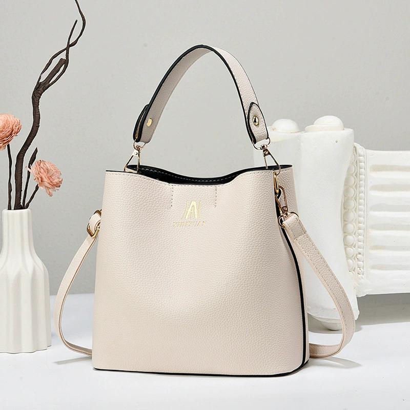Women's Minimalist PU Leather Bucket Bag, Large Capacity Top Handle Crossbody Shoulder Purse with Adjustable Strap