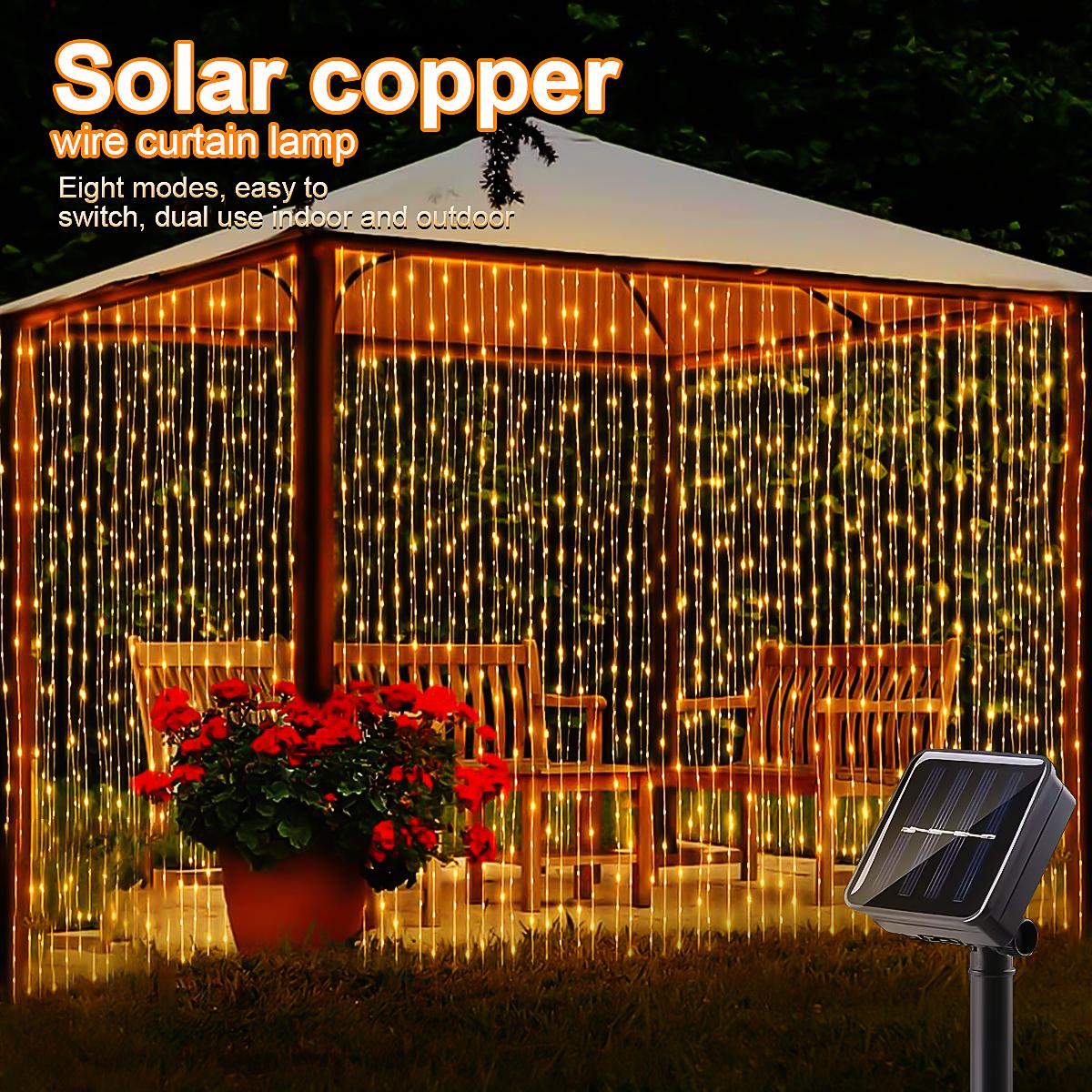 

3*3 м солнечные светодиодные сказочные занавески, водонепроницаемые 8 режимов освещения, гирлянды, украшение для свадебной вечеринки 3*1M 100LED