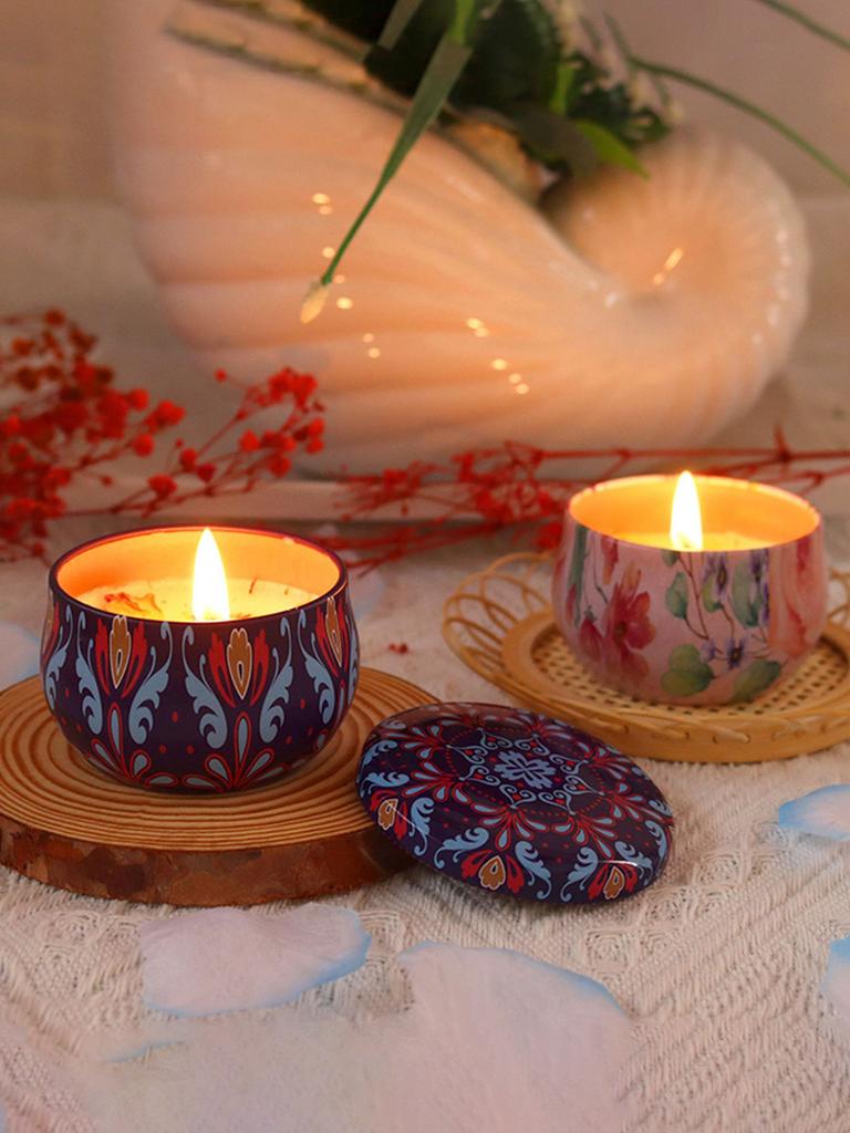 1pc Handmade DIY Jarred Scented Candle, Home Bedroom Air Freshener Ornament, Ethnic Series, Plant Fragrance