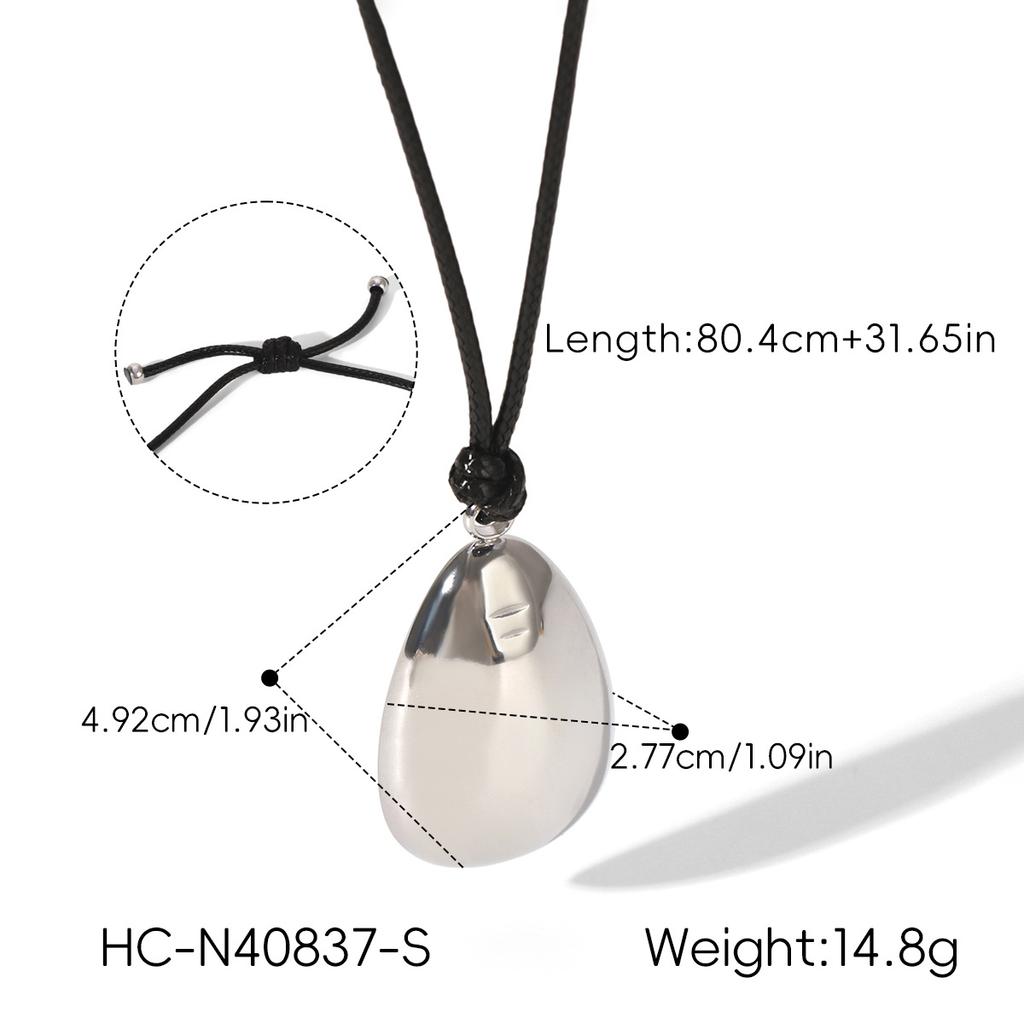 Stainless Steel Irregular Geometric Pendant Leather Cord Necklace, Premium Western Style Instagram-inspired Sweater Chain