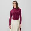 Autumn and Winter Slim Pullover Half High Neck Velvet Pleated Long Sleeve Top