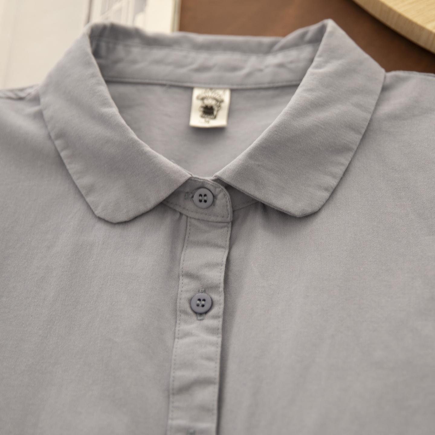 Korean Style Autumn Casual Doll Collar Long Sleeve Shirt Large синий