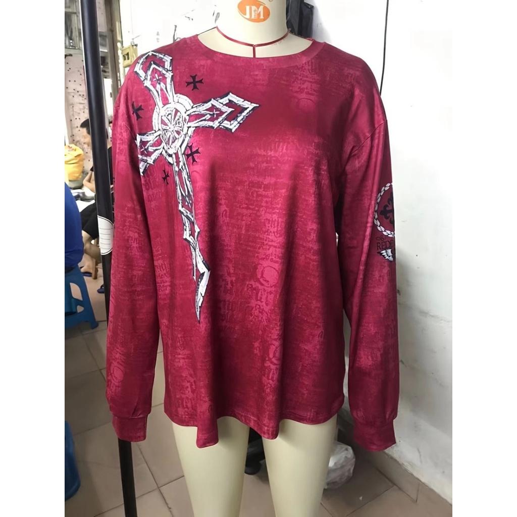 TrendHub Women's Vintage Graphic Tops Gothic Long Sleeve Round Neck Loose T-Shirts Streetwear Grunge Tops