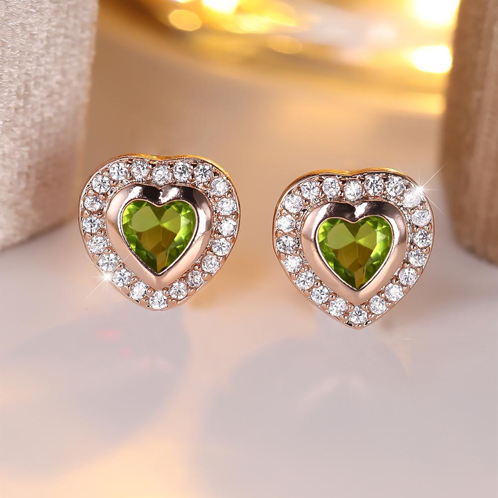 

Серьги-гвоздики в форме сердца из розового золота для женщин, блестящие красные, зеленые, синие, циркониевые, маленькие, модные, ювелирные изделия, подарок на вечеринку оливковое зеленый/розового золота