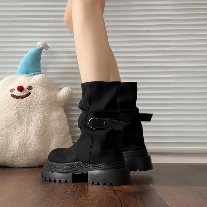 [Fanfna] 2025 autumn new Maillard Martin boots women's British style retro round head thick-soled trousers boots