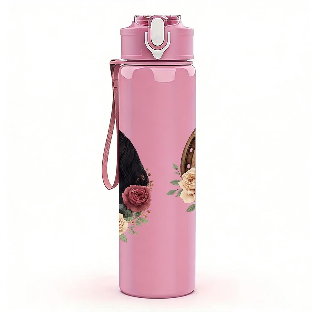1PC Rose Horseshoe Wreath Pattern 750ml Color Plastic Sports Water Bottle Leakproof Flip Straw Lid Suitable for Sports Office Home Use