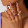 Pink oil drip mushroom star gemstone ring Butterfly heart diamond palm ring set
