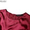 ZANZEA Damen Casual Rundhals Einfarbig 3/4-Ärmel Satin Kleid