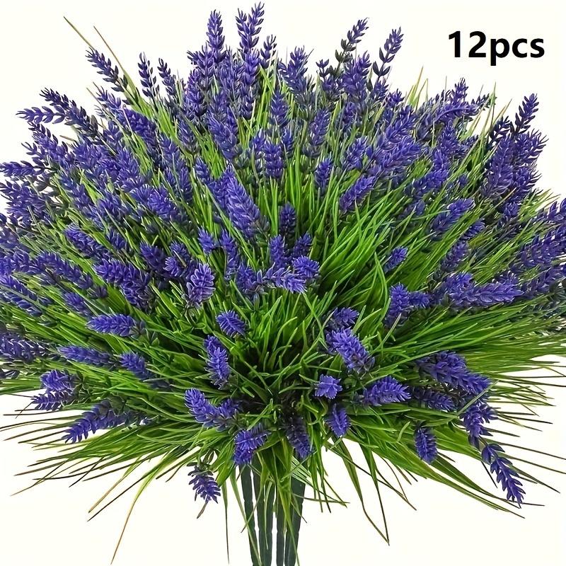 

12 пучков классической искусственной лаванды - устойчивые к ультрафиолетовому излучению пластиковые зеленые кустарники для наружного домашнего садового декора - искусственные цветы для украшения 12pcs