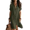 Women’s Casual Short Sleeve Button Down Midi Dress Loose Fit Shirt Dress with Turn Down Collar for Daily Wear