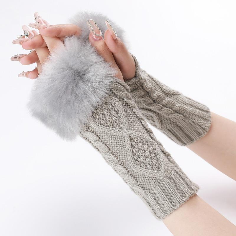 Botvotee Furry Y2k Accessoires Ärmel für Damen Armstulpen Winter Strick Burgunder Fingerlose Handschuhe Niedlicher Armschutz Halbfinger
