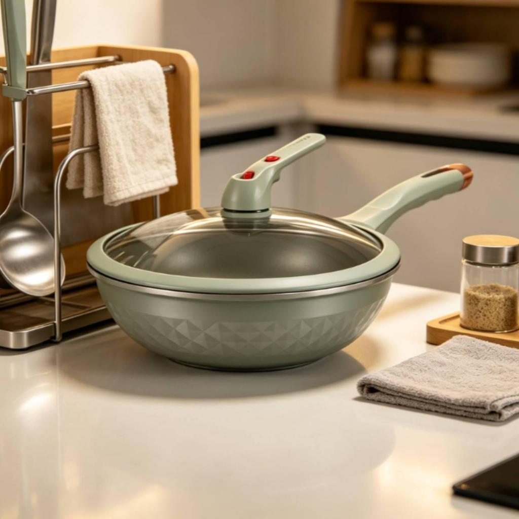 Wok with Glass Lid Nonstick Pan Stir Fry for Induction Cooktop,