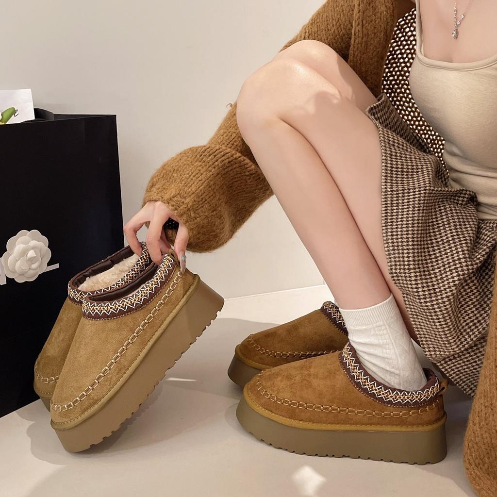 Mao Mao Slippers One-pedal Thickened Snow Boots Women's New Ethnic Style Winter Velvet Thick-soled Classic 2025 Cotton Shoes