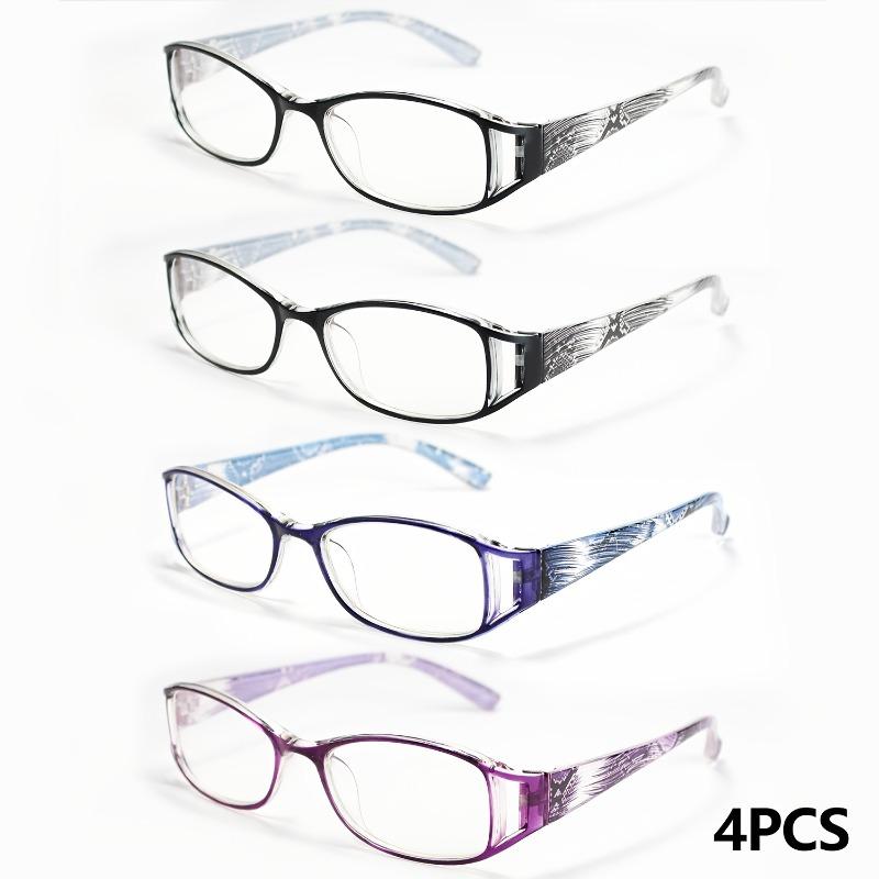 

4 Pairs of Fashionable Rectangular Small Frame Presbyopia Glasses Ultra Light Presbyopia Glasses for Both Men and Women +350
