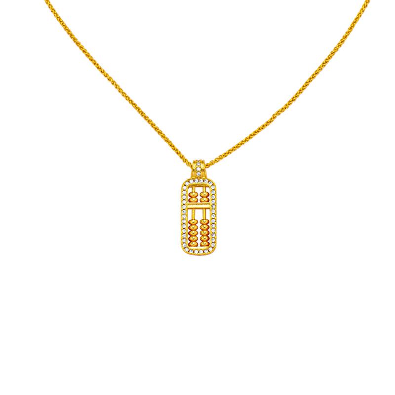 Elegant Vietnamese Sand Gold Abacus Necklace: Simple, Inlaid Diamond Pendant with Long-Lasting Color