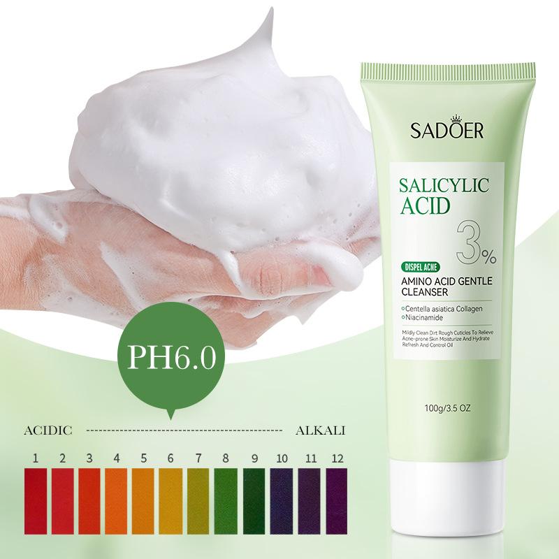 SADOER Nettoyant Visage à l'Acide Salicylique Mousse Nettoyante Visage Nettoyant Visage Hydratant Produits de Soin Hydratants pour la Peau