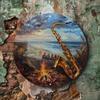 SAX Coastal Fire Pit Metal Wall Art D Round Ocean Beach Scene Home Office Decor