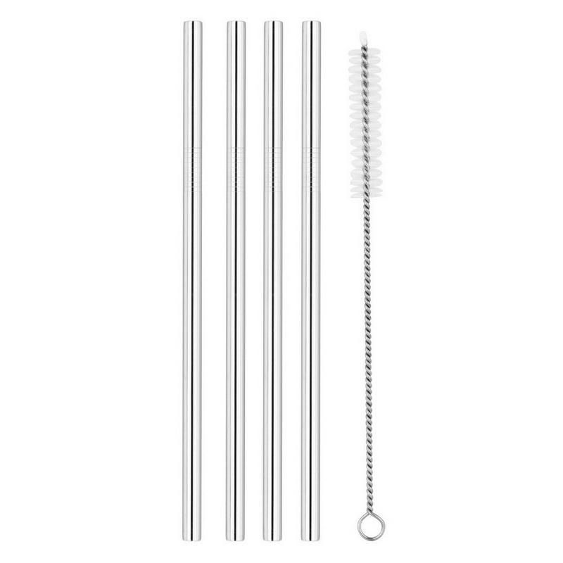 Stainless Steel Metal Drinking Straw 4 Reusable Straws + 1 Cleaner Brush Kit