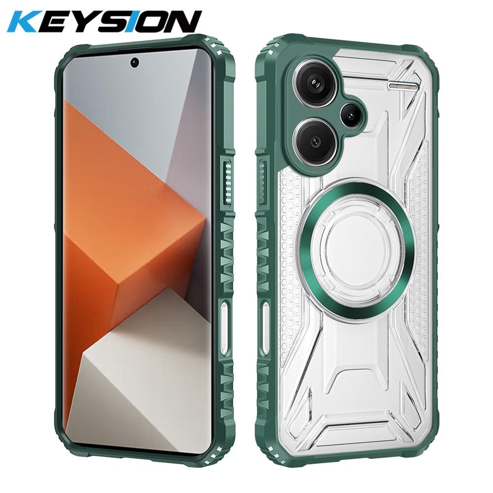 KEYSION Transparent Magnetic Case for Redmi Note 13 Pro 4G 13 Pro+5G Shockproof Phone Back Cover for Xiaomi POCO X6 5G M6 Pro 4G