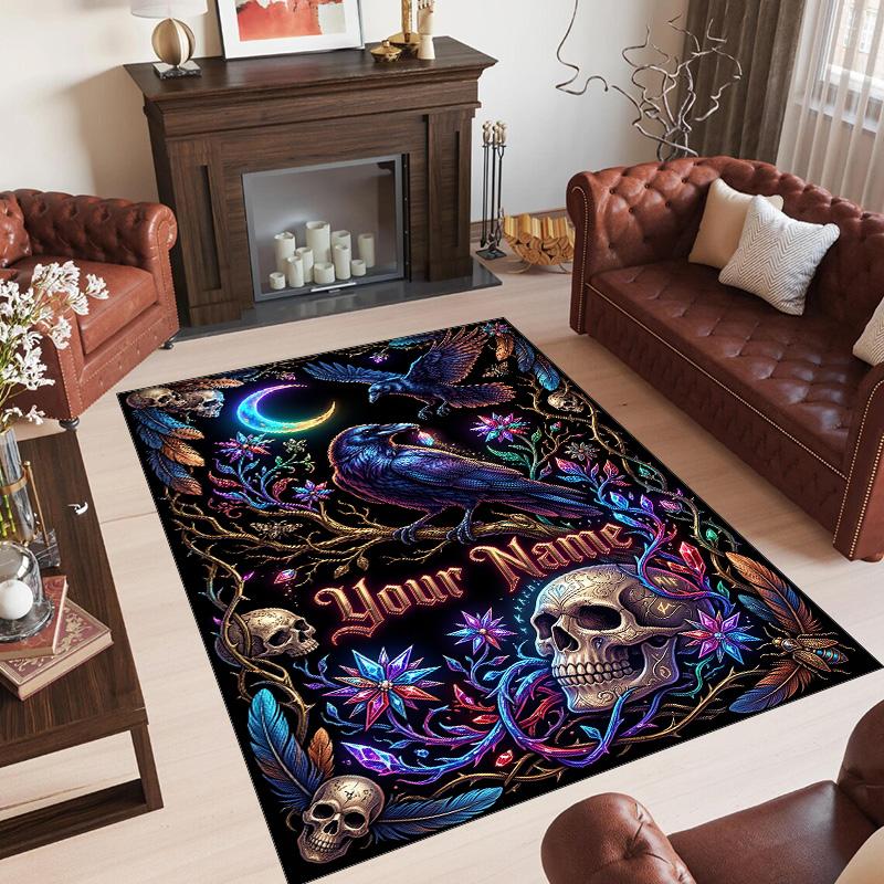 Space Cosmic Theme Crystal Velvet Rug Personalized Custom Name Text Soft Floor Mat Home Decor