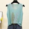 2023 Shiny Silk Sleeveless V-Neck Women's Vest - Spring/Summer New Style, Loose Fit with Hot Diamond Sling Knitted Design