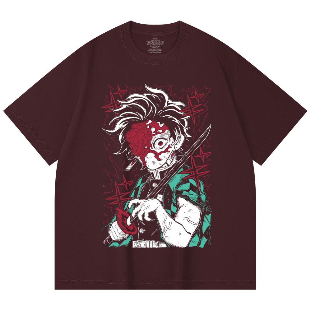 230 Gsm 100% Cotton Demon Slayer V42 Demon Tanjiro Print Unisex Heavy Cotton T Shirt