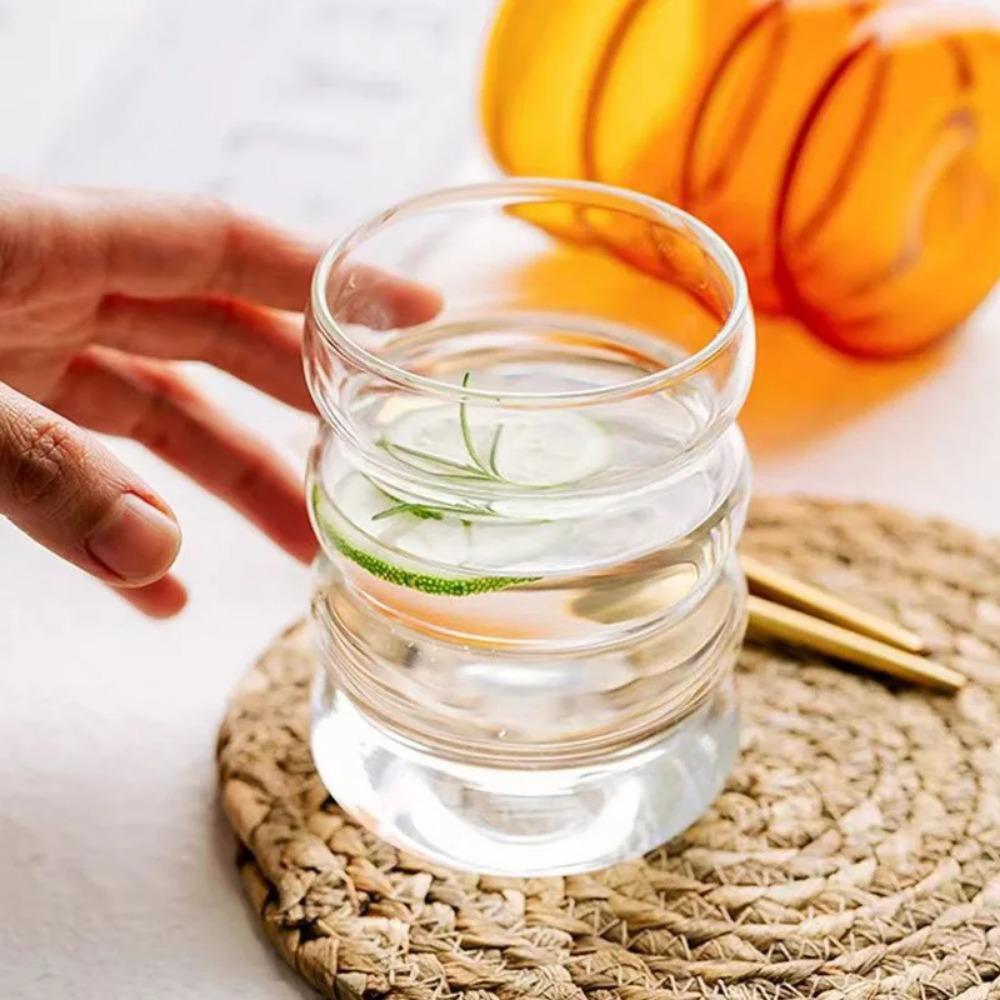 4 Pezzi Tazze di Vetro Creative Tazza da Caffè Bicchieri Trasparenti da Bere Tazze in Vetreria Rigata Set Bicchieri da Cocktail Frutta con Cannucce Bicchieri