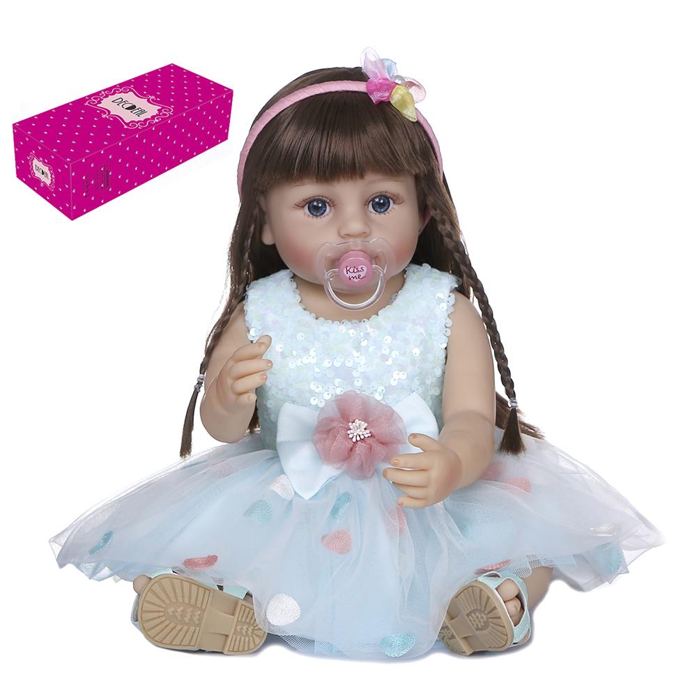 Decdeal 22 Zoll Reborn Baby Doll Silikon Ganzkörper Lebensechte Niedliche Badepuppen Baby Geschenkpuppe mit