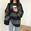 Utumn Vintage O Neck Knitted Pullovers Sweater Women Loose Casual Contrast Striped Sweaters Winter Warm Knitwear Jumpers 28594