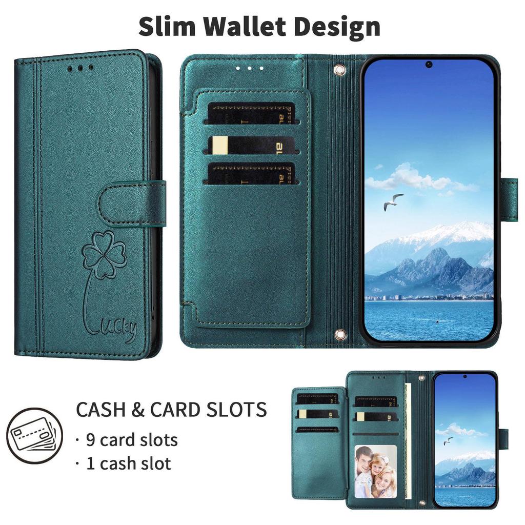 Cricket Icon 2026 Lucky Clover Leather Wallet Case - 9 Card Slots for AT&T Propel 2 5G