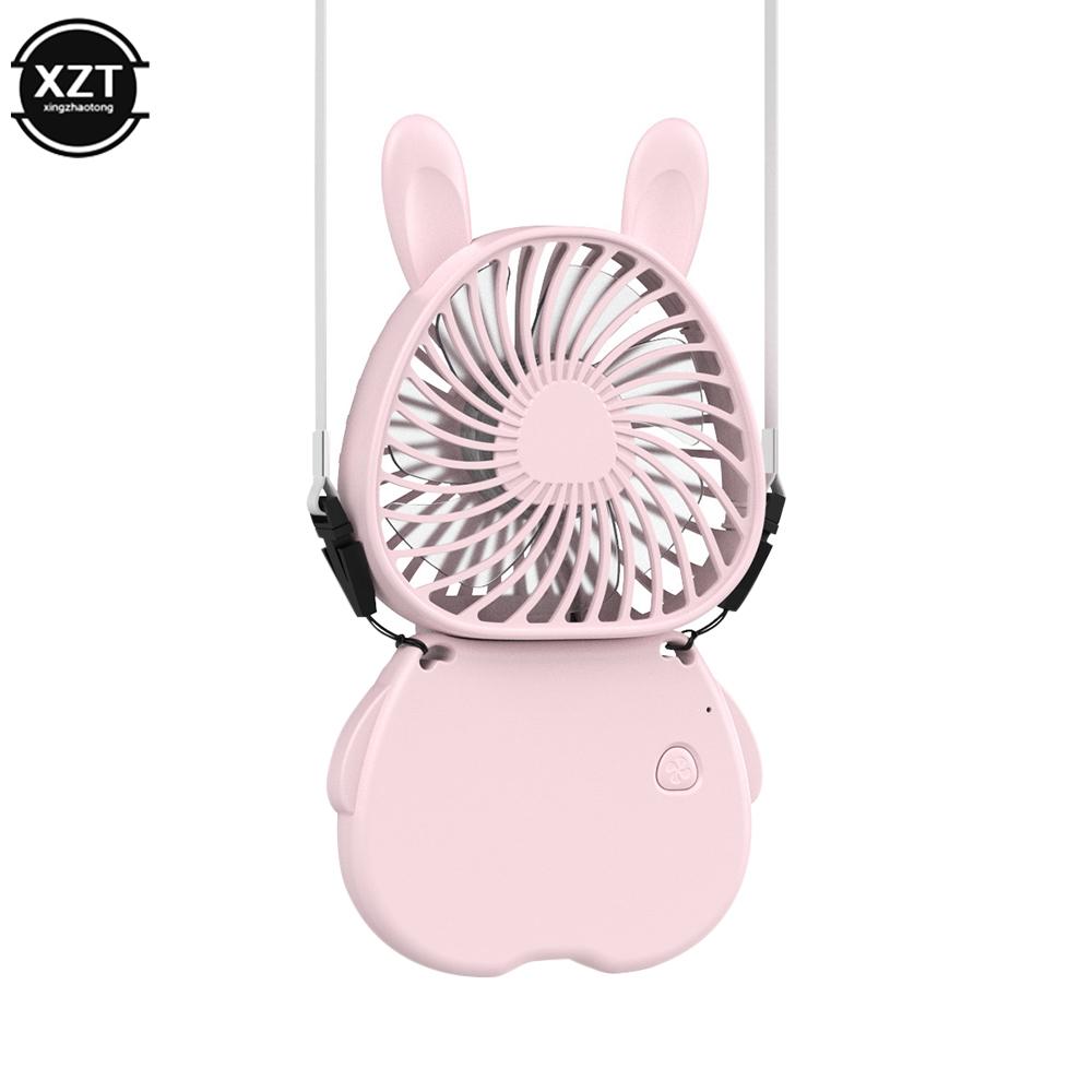 New USB Rechargeble Hanging Neck Fan Folding Mini Portable Small Fans Handheld Desktop Camping Fan розовый
