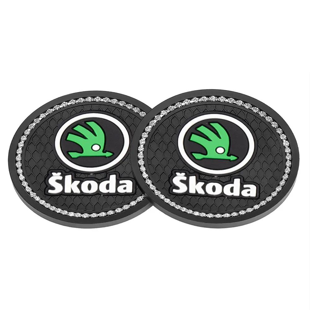 2025 New 1/2/4Pcs Car Coaster Water Cup Mat Non-Slip Pad Accessories For Skoda Rapid Scala Kodiaq Fabia Kamiq Karoq Octavia 2 3