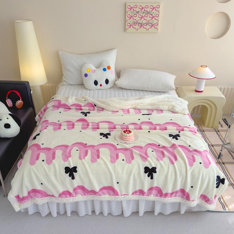 Pink Letter Thickened Throw Blanket Girl Woman Children's Bedroom Warm Soft Sleeping Blanket Queen Fashion Black Bow Blankets