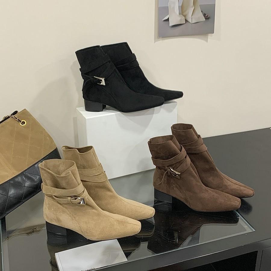 

2025 basic wind cow flip temperament square head retro short boots belt buckle casual height increase fashion women s boots 39 абрикосовий