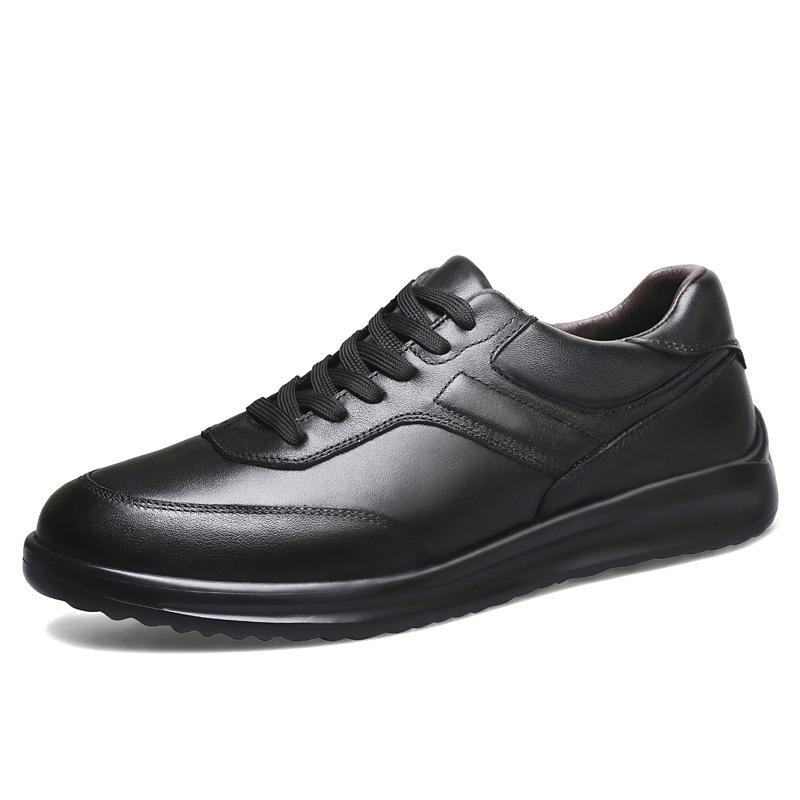 Men's Black Genuine Leather Soft Sole Lace-up Casual Breathable Business Shoes