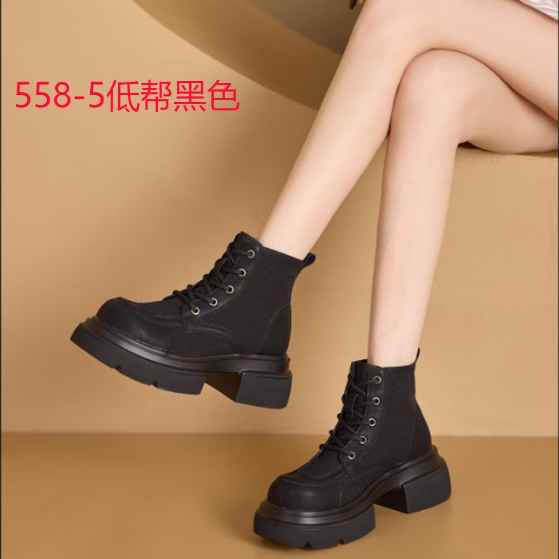 2025 Autumn New Canvas Splicing Rhubarb Boots Women's Korean Version Side Zipper Thick-soled Martin Boots Women's Casual Small Size Women