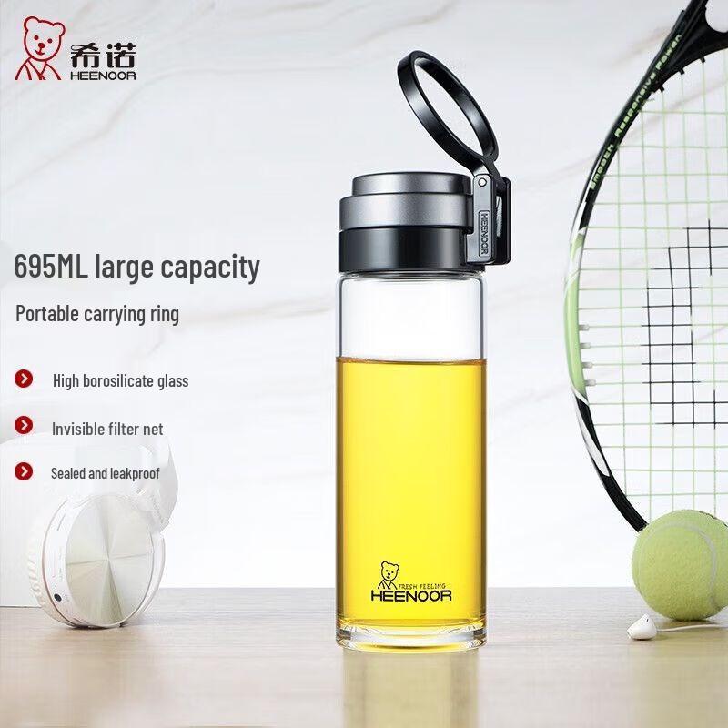 Heenoor Portable Heat-Resistant Glass Water Bottle