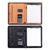 Leather Conference Folder Zippered Business Document Case with 12 Digit Calculator Clipboard Notepads and Card Slots