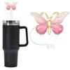 Schmetterling Strohhalmabdeckung, Glitzer Strohhalmabdeckkappe für Becher, Wiederverwendbare Strohhalmaufsätze Lustiges Becherzubehör Kompatibel mit 10mm/0.39in Strohhalm