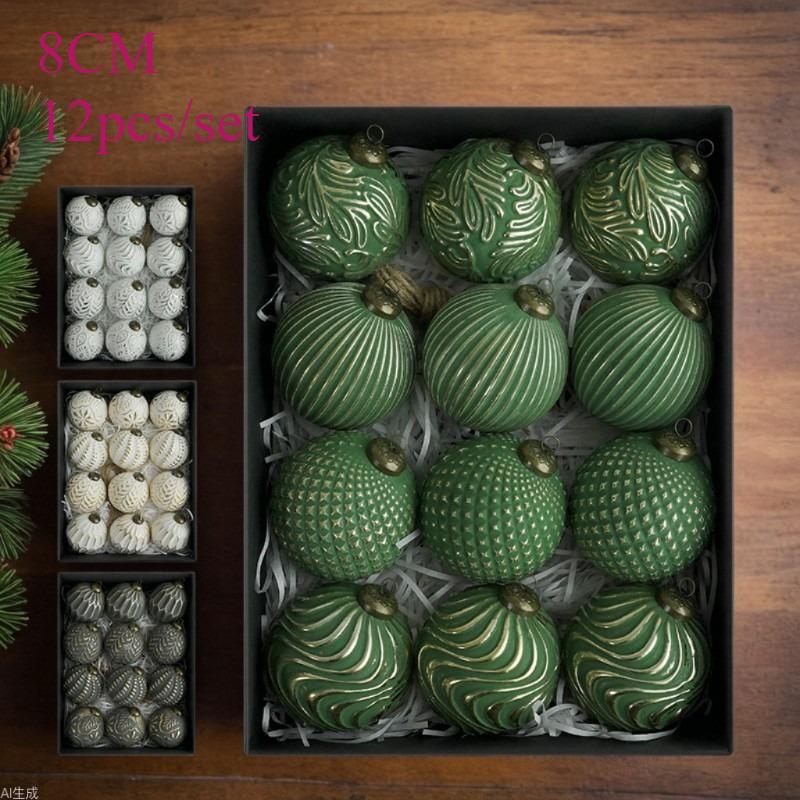 

12 шт./набор 8 см Винтажный стиль Набор елочных шаров ПВХ Подвесные украшения на елку для праздничного декора Рождественское украшение 8CM