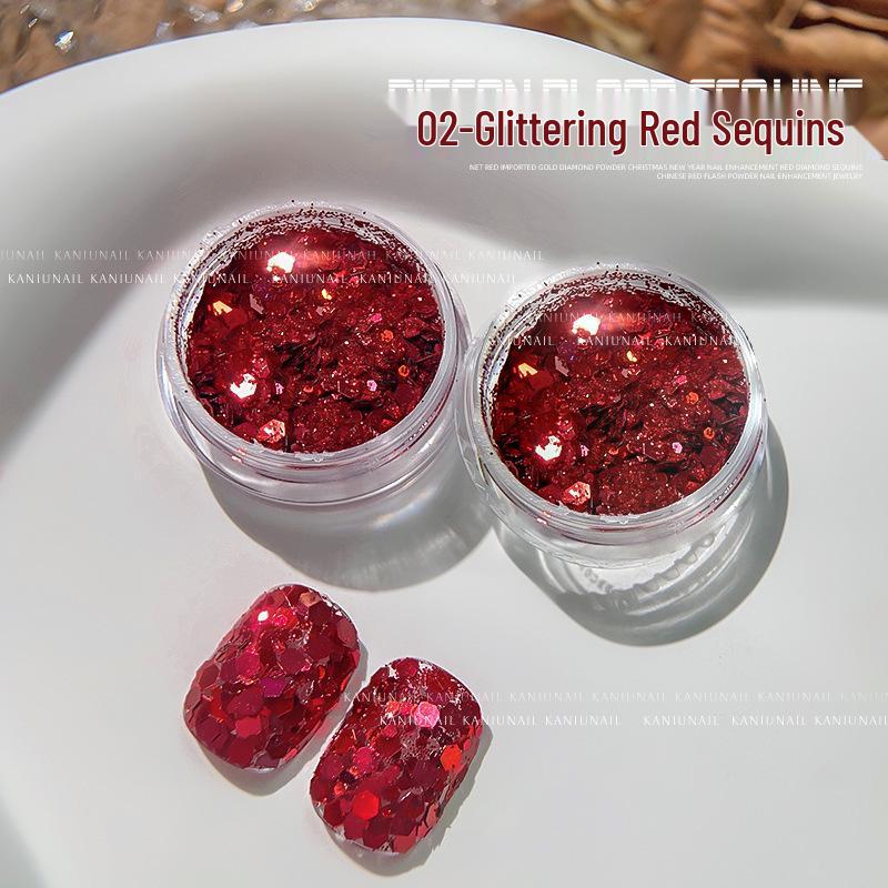 Red Sequin Sparkle Nail Art: New Year Bride Magic Mirror Glitter Accessories