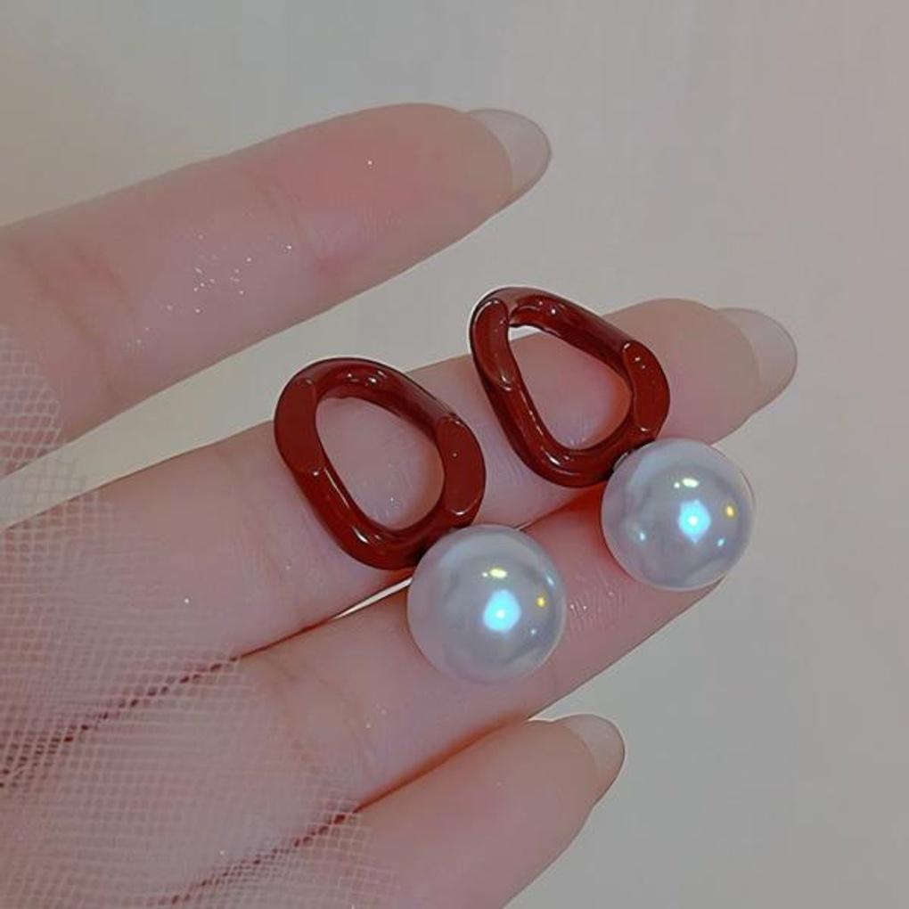 Women's Accessories Sari Red Ring Pearl Silver Earrings